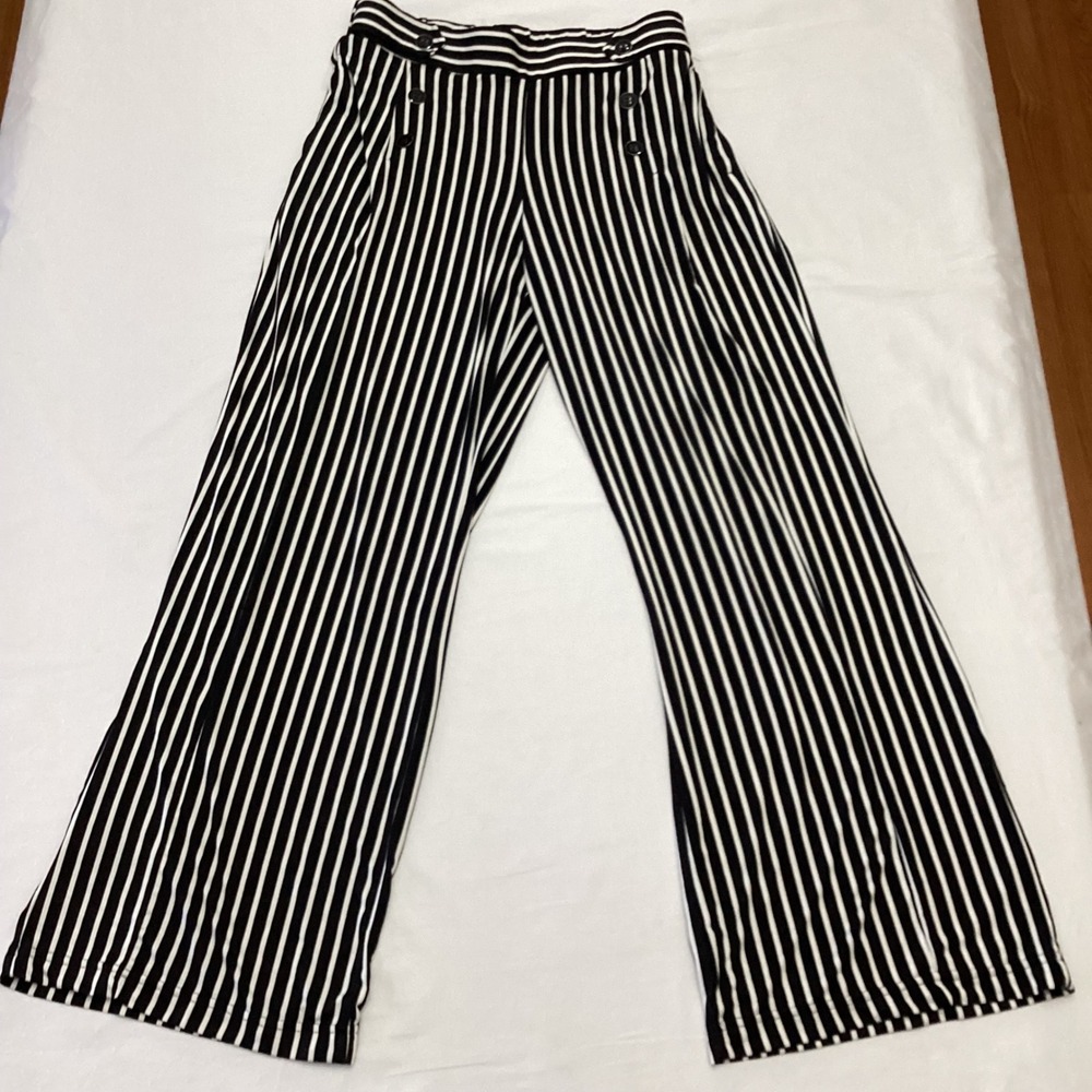 Wide-Leg Black & White Striped Pants